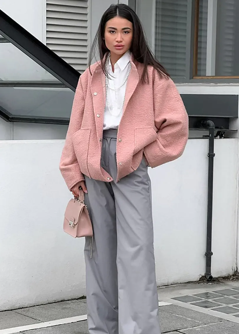 High-Collar Oversized Bouclé Jacket
