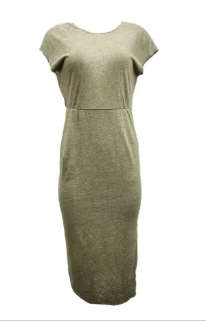 HoodLamb Women's Olive Knit V-Back Maxi Hemp Dress 420 NWT