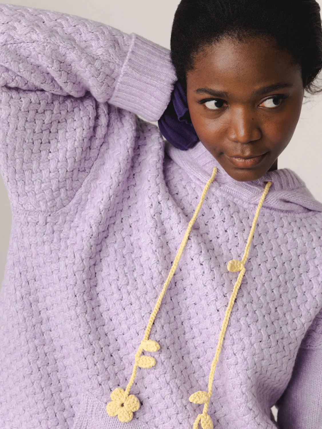 Žilvinas: Lilac Merino Wool Hoodie With Black Strings