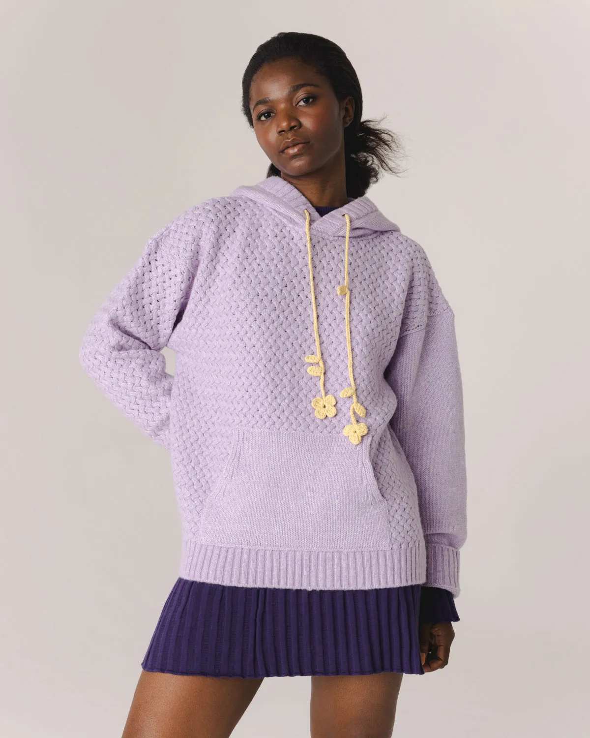Žilvinas: Lilac Merino Wool Hoodie With Black Strings