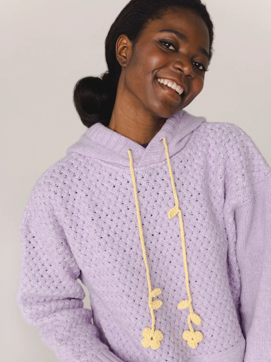 Žilvinas: Lilac Merino Wool Hoodie With Black Strings