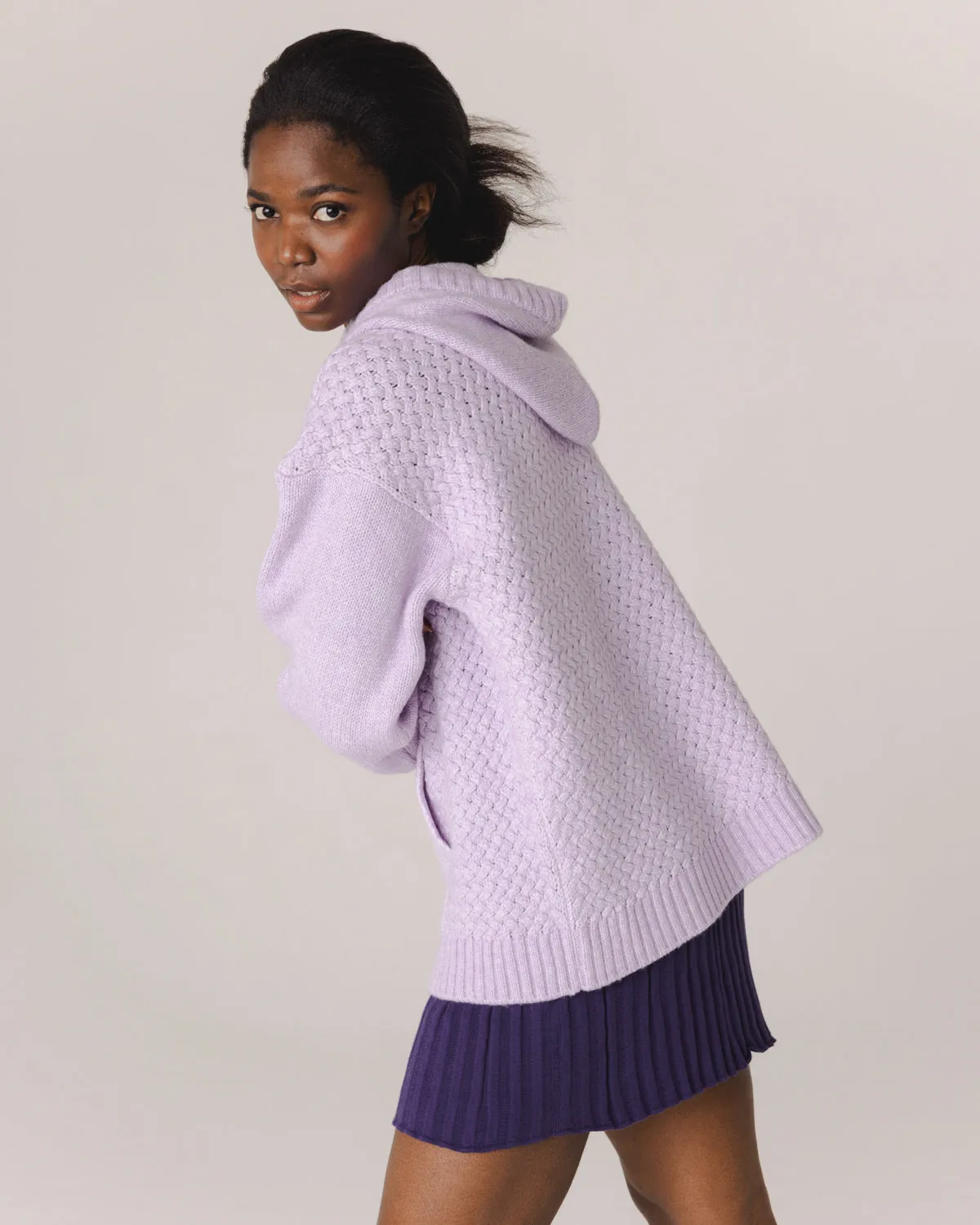 Žilvinas Merino Wool Hoodie Lilac / Off White Flower