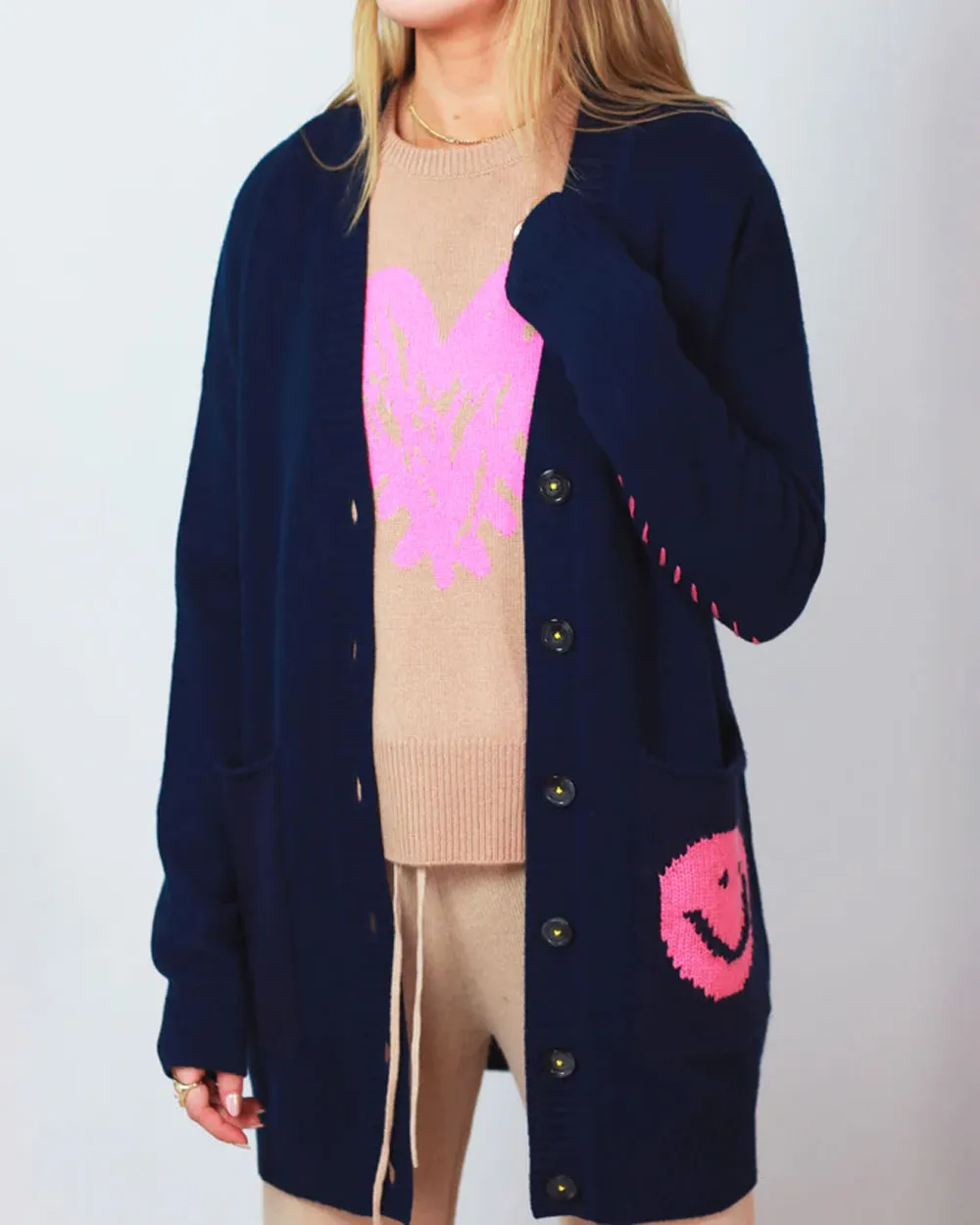 Indigo Smiley Pocket Poppy Cardigan