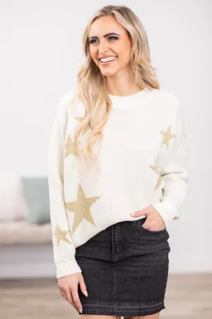 Ivory and Gold Star Print Sweater