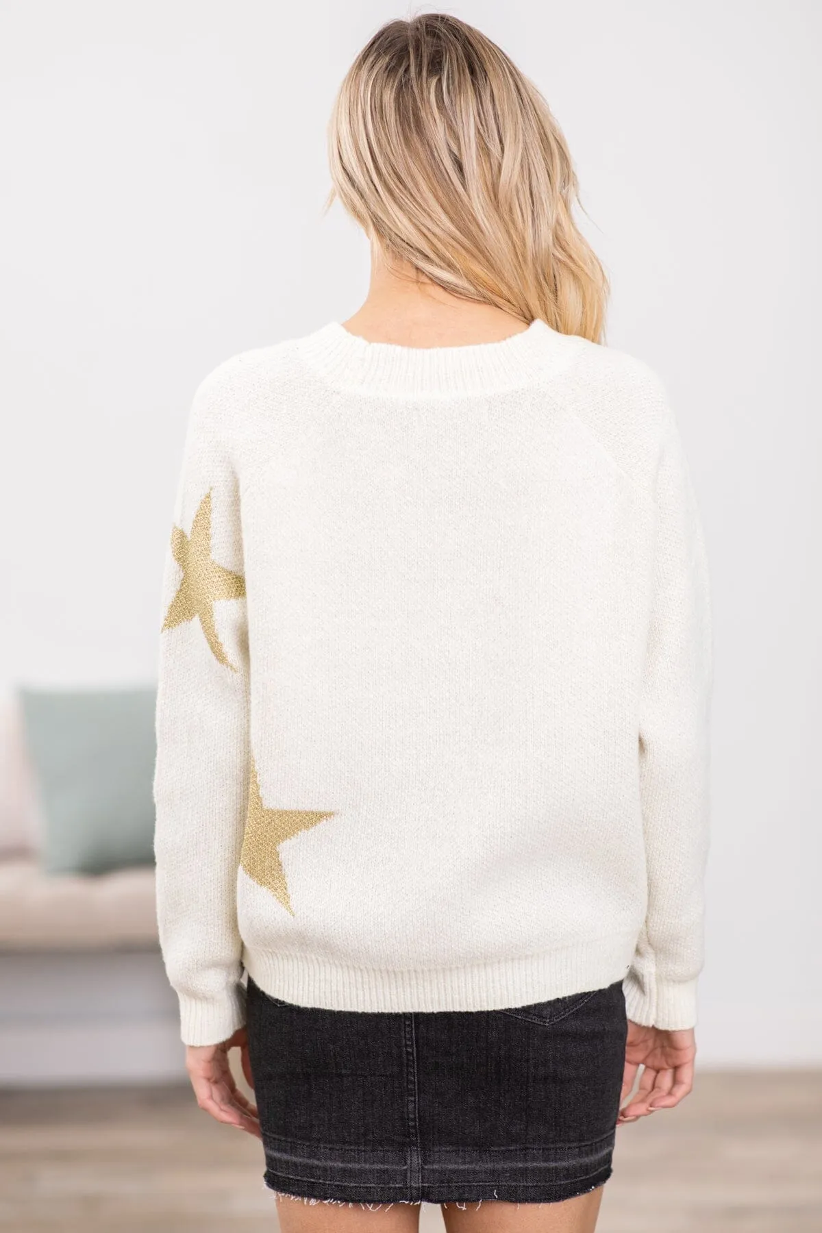 Ivory and Gold Star Print Sweater