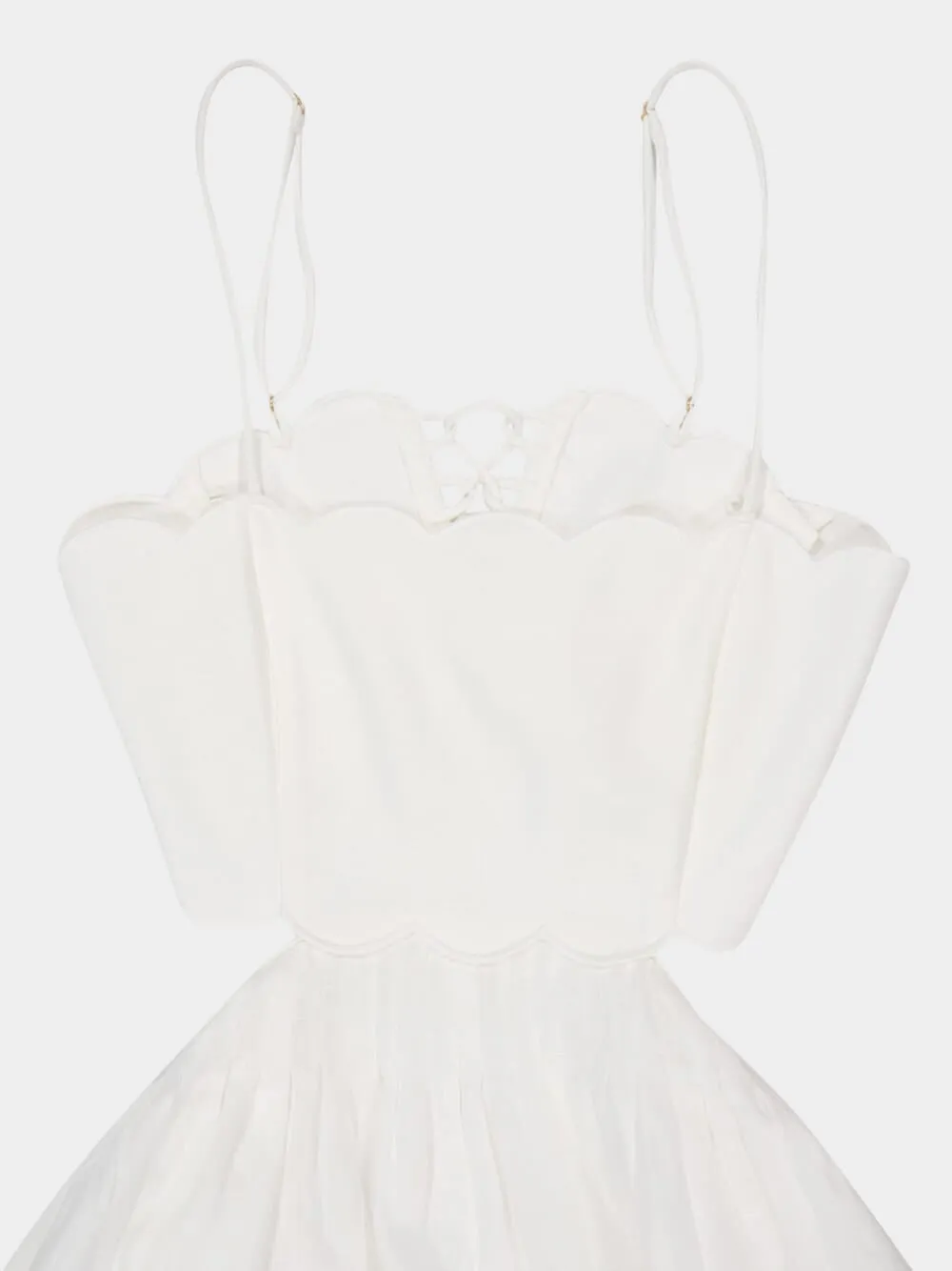 Ivory Scallop Linen Midi Dress with Straps