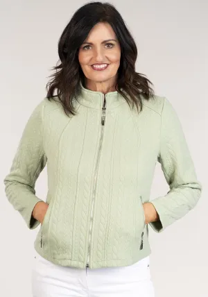 Jacquard Zip Jacket W Pockets - Green