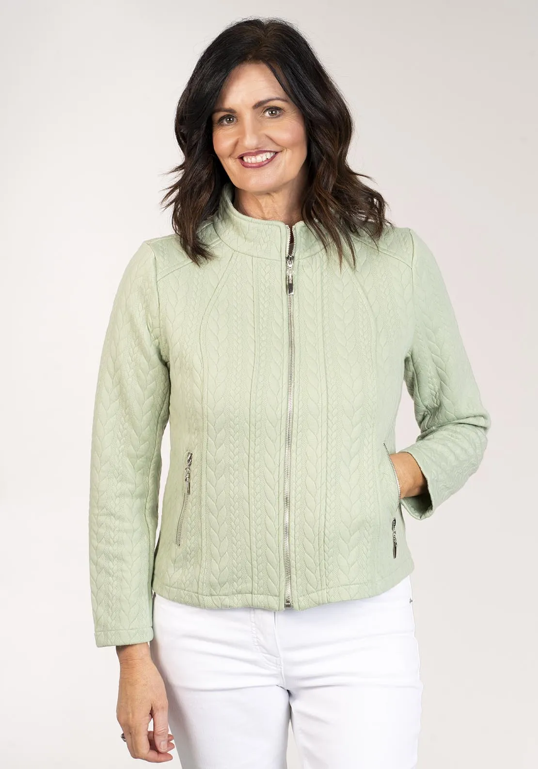 Jacquard Zip Jacket W Pockets - Green