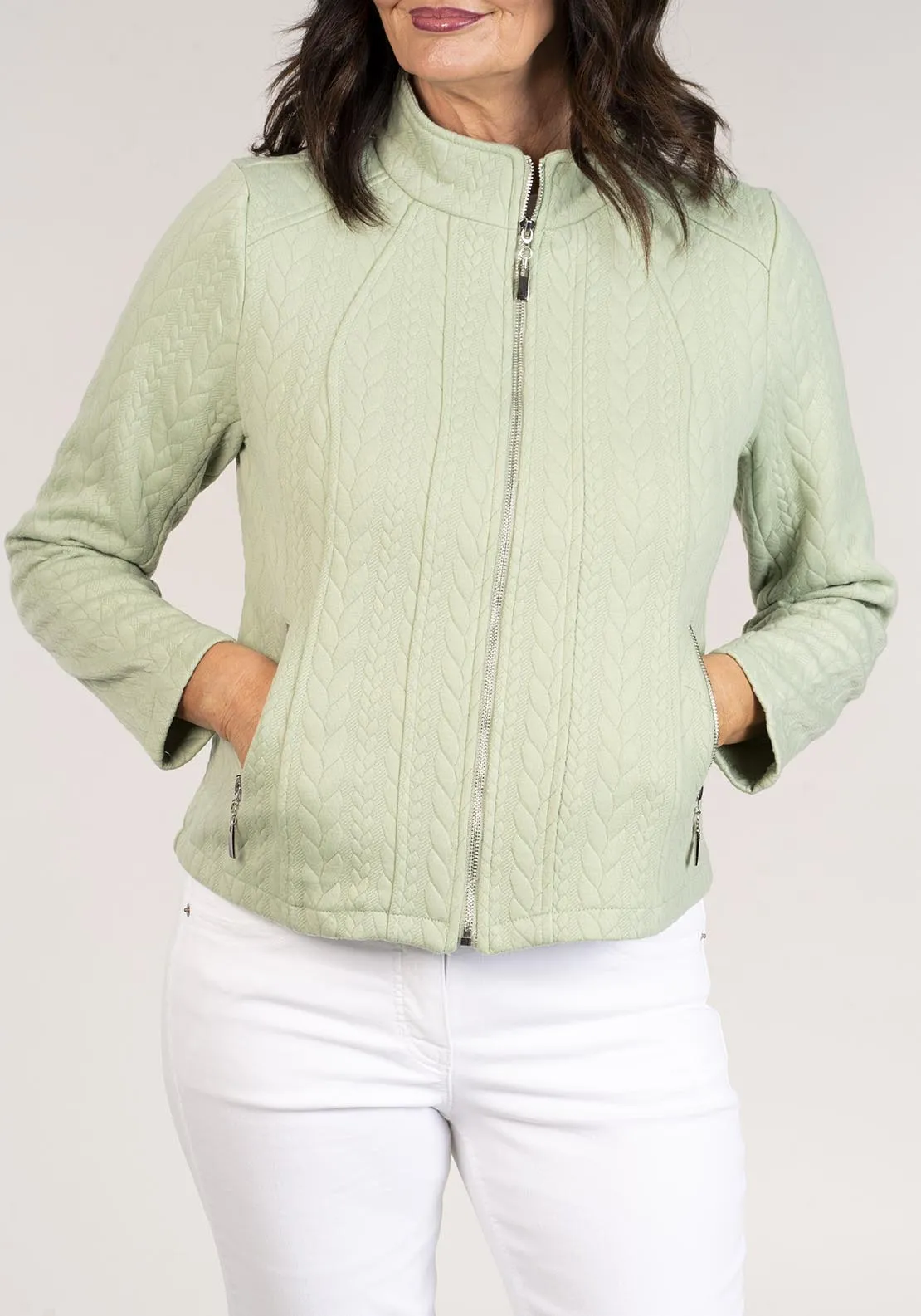 Jacquard Zip Jacket W Pockets - Green