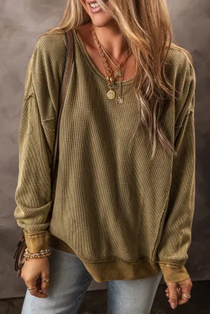 Jungle Green Textured Seamed Drop Sleeve Sweatshirt