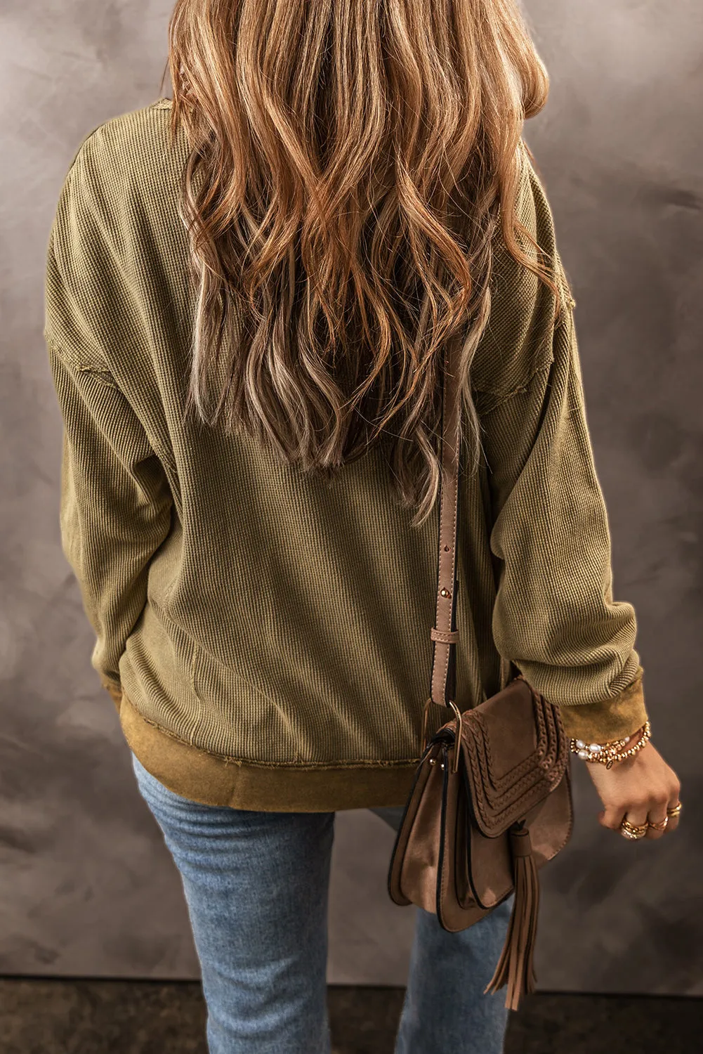 Jungle Green Textured Seamed Drop Sleeve Sweatshirt