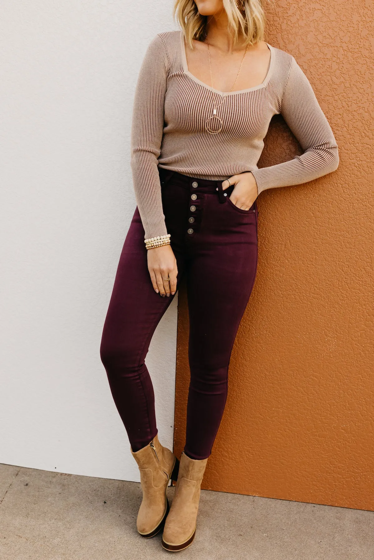 Kan Can 10 Inch High Rise Button Front Skinny - KC9252BG  - FINAL SALE