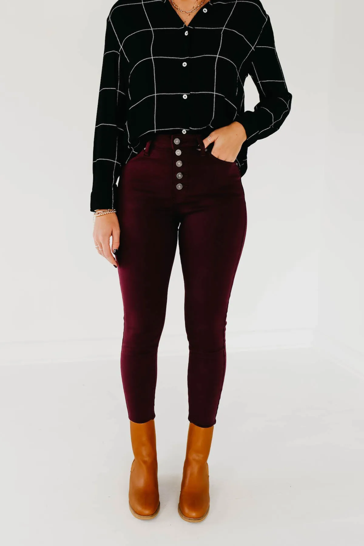 Kan Can 10 Inch High Rise Button Front Skinny - KC9252BG  - FINAL SALE
