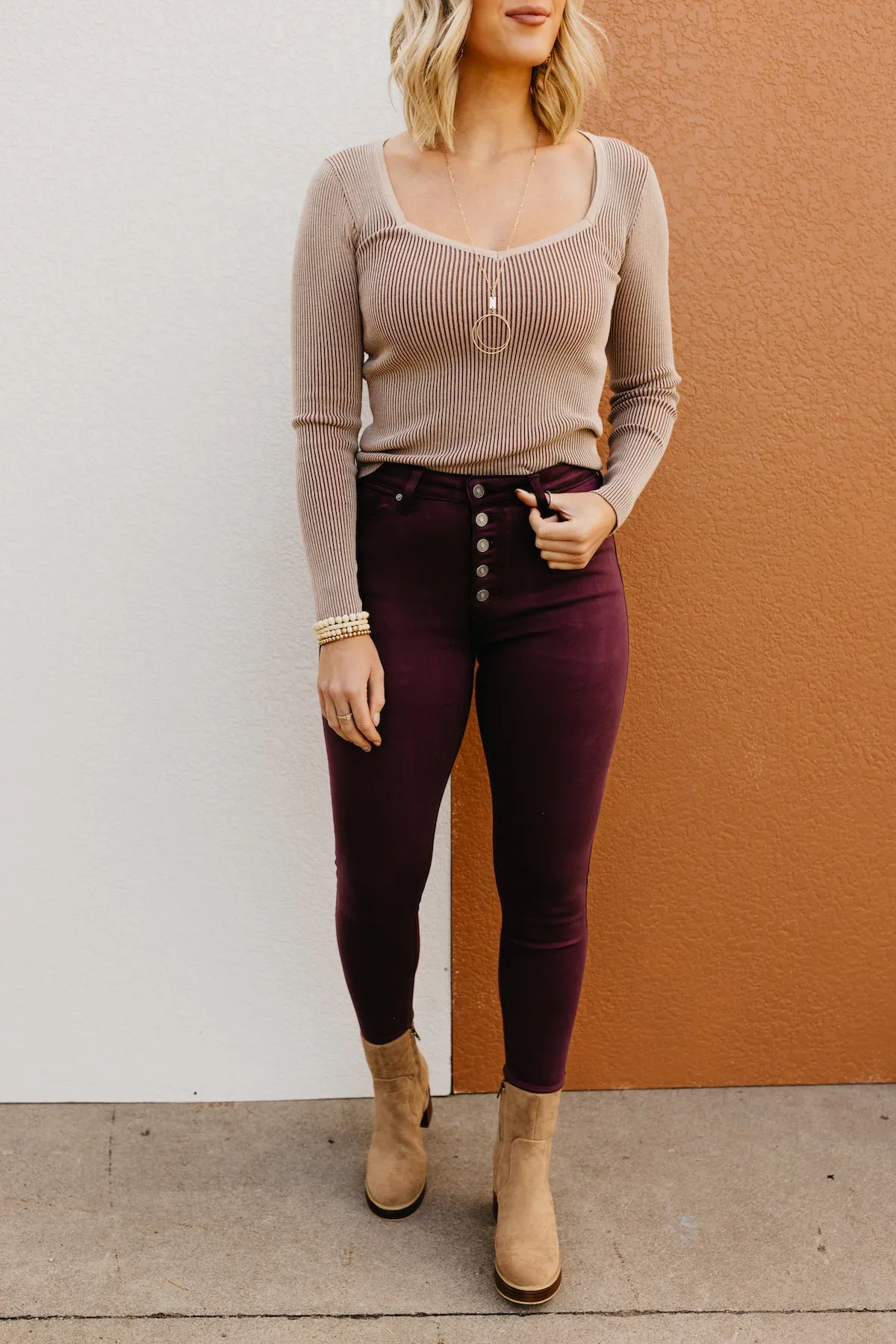 Kan Can 10 Inch High Rise Button Front Skinny - KC9252BG  - FINAL SALE