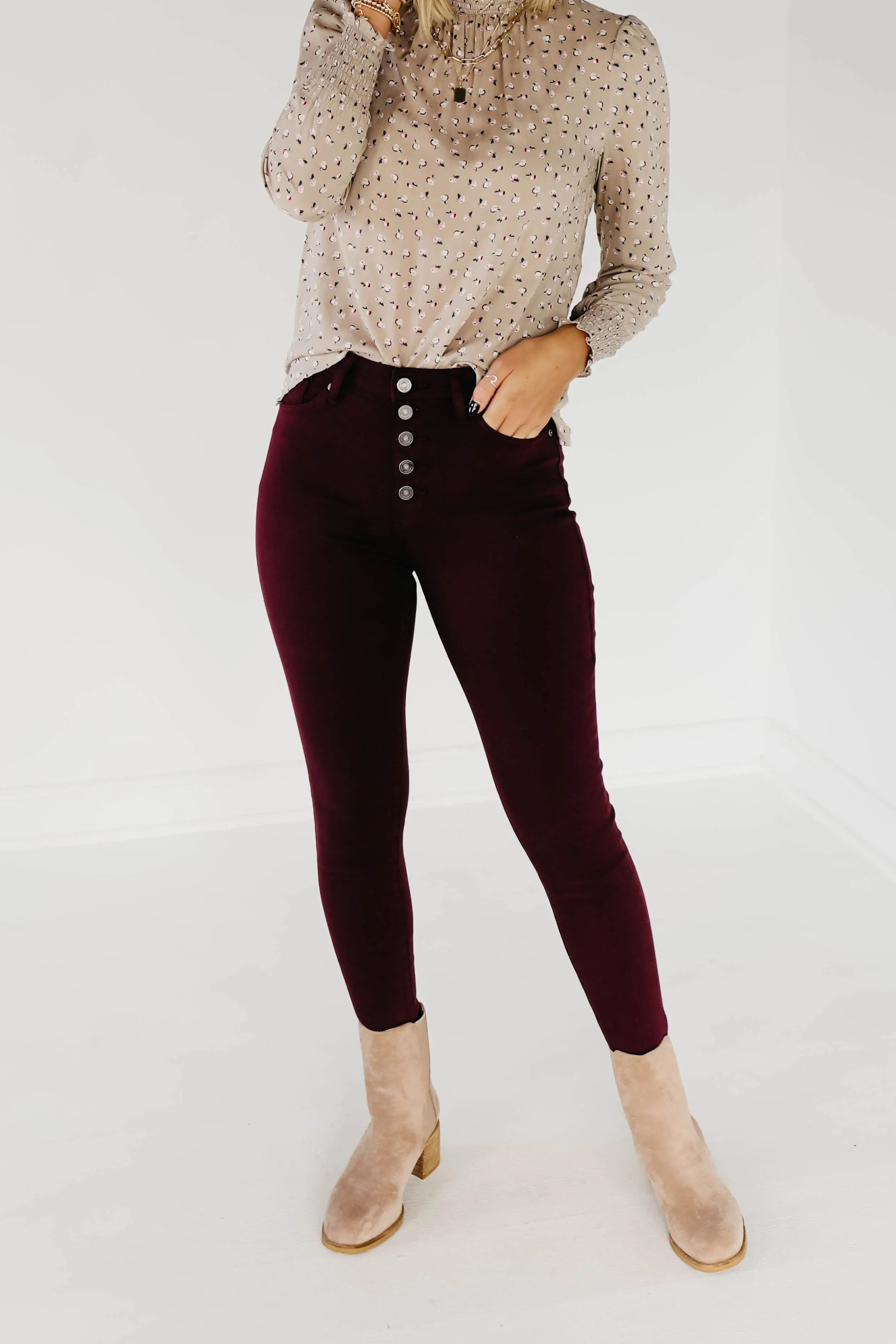 Kan Can 10 Inch High Rise Button Front Skinny - KC9252BG  - FINAL SALE