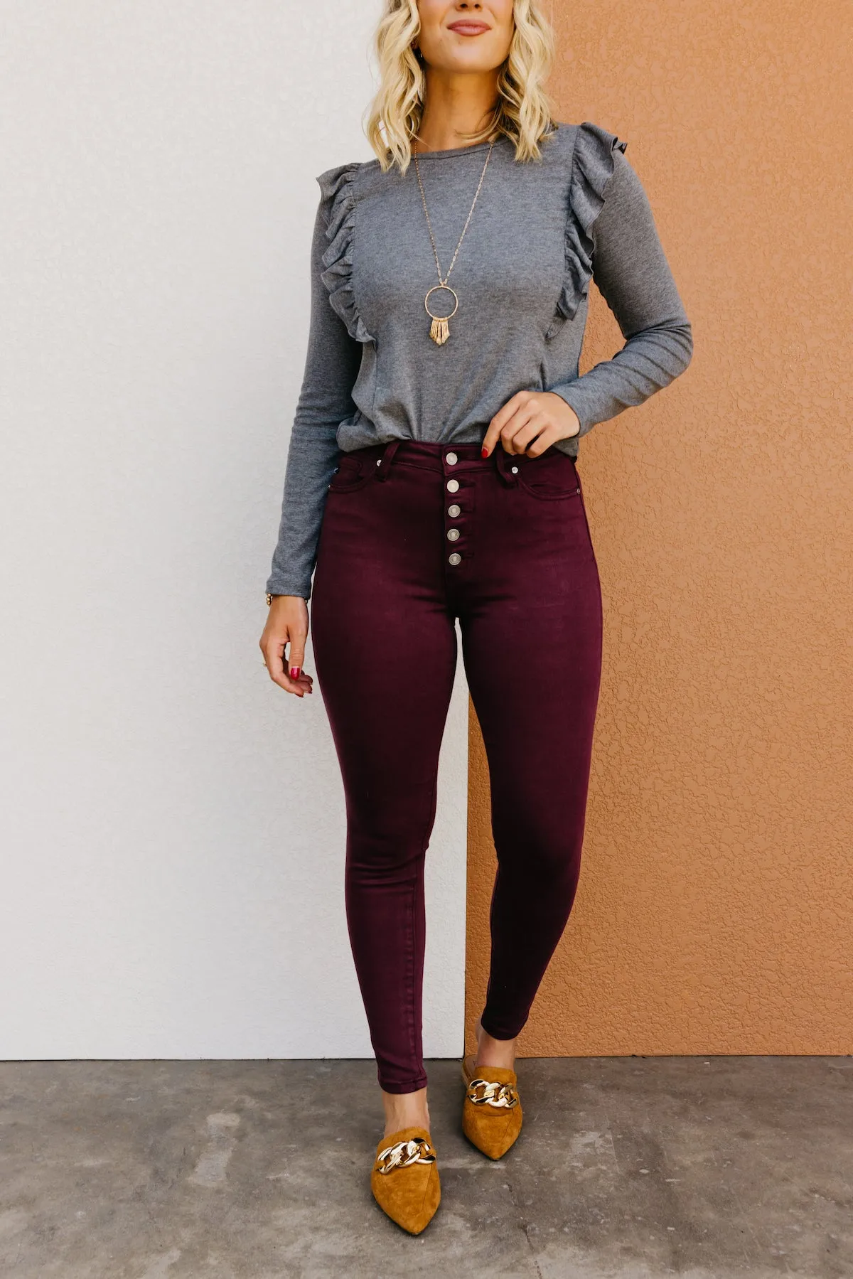 Kan Can 10 Inch High Rise Button Front Skinny - KC9252BG  - FINAL SALE