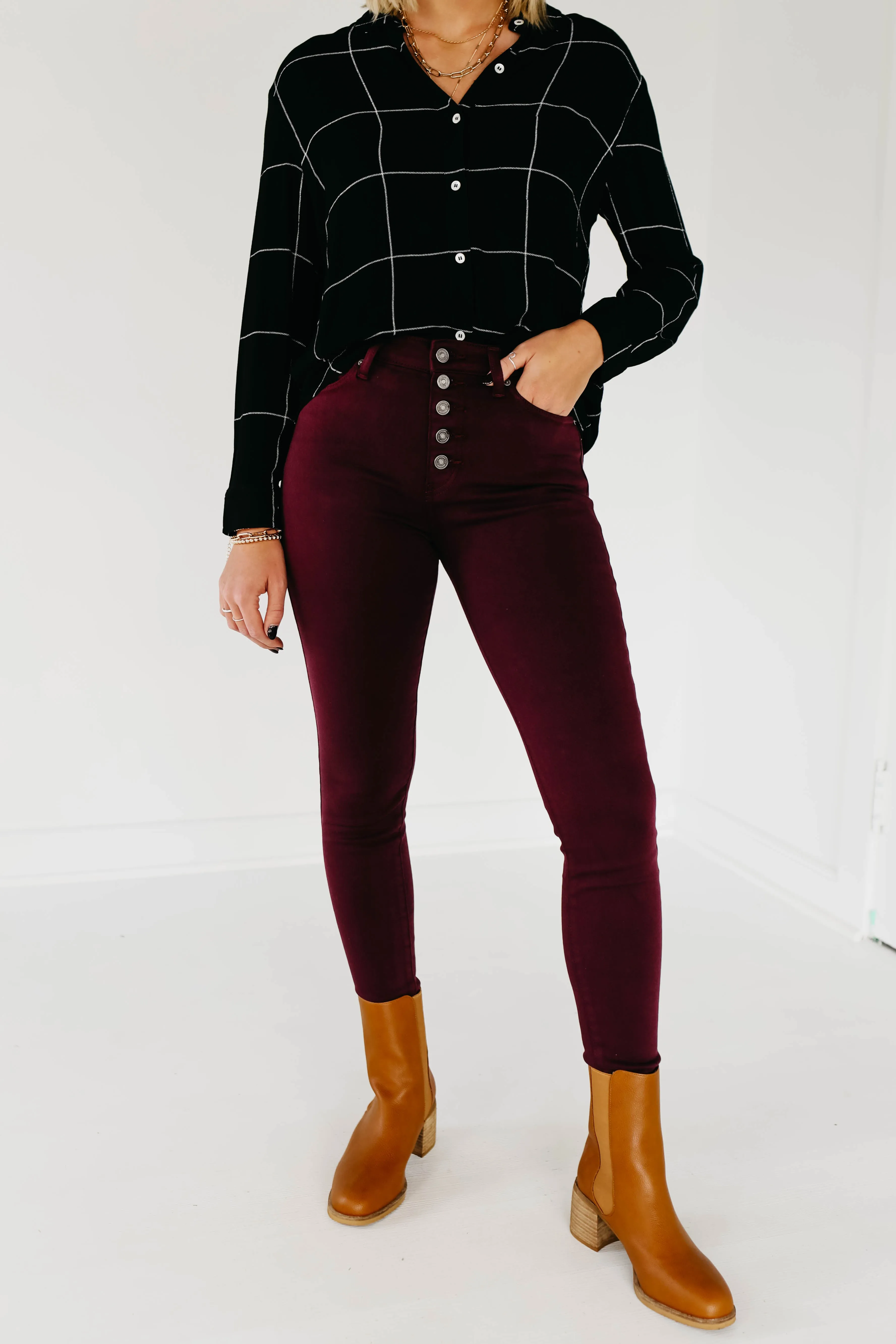Kan Can 10 Inch High Rise Button Front Skinny - KC9252BG  - FINAL SALE