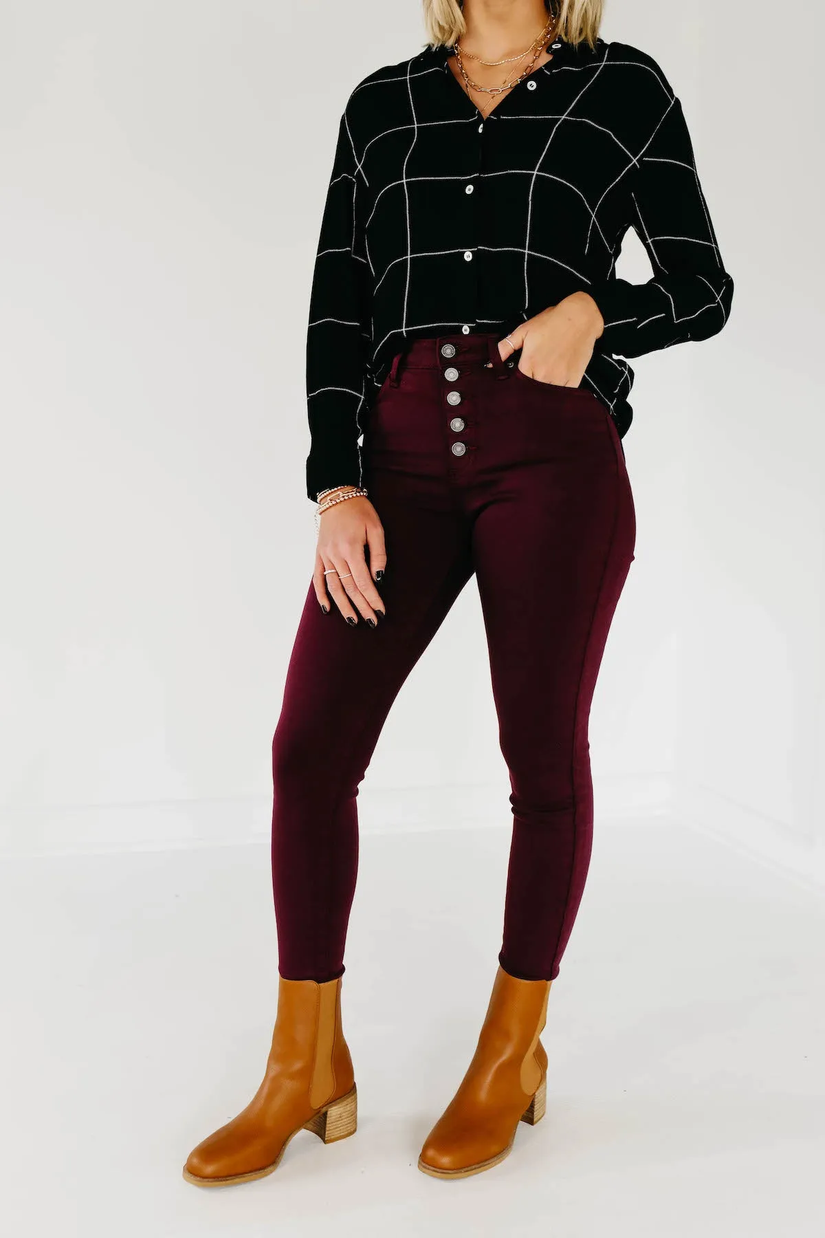 Kan Can 10 Inch High Rise Button Front Skinny - KC9252BG  - FINAL SALE