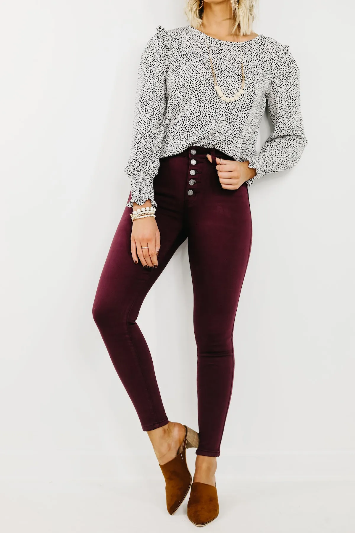 Kan Can 10 Inch High Rise Button Front Skinny - KC9252BG  - FINAL SALE
