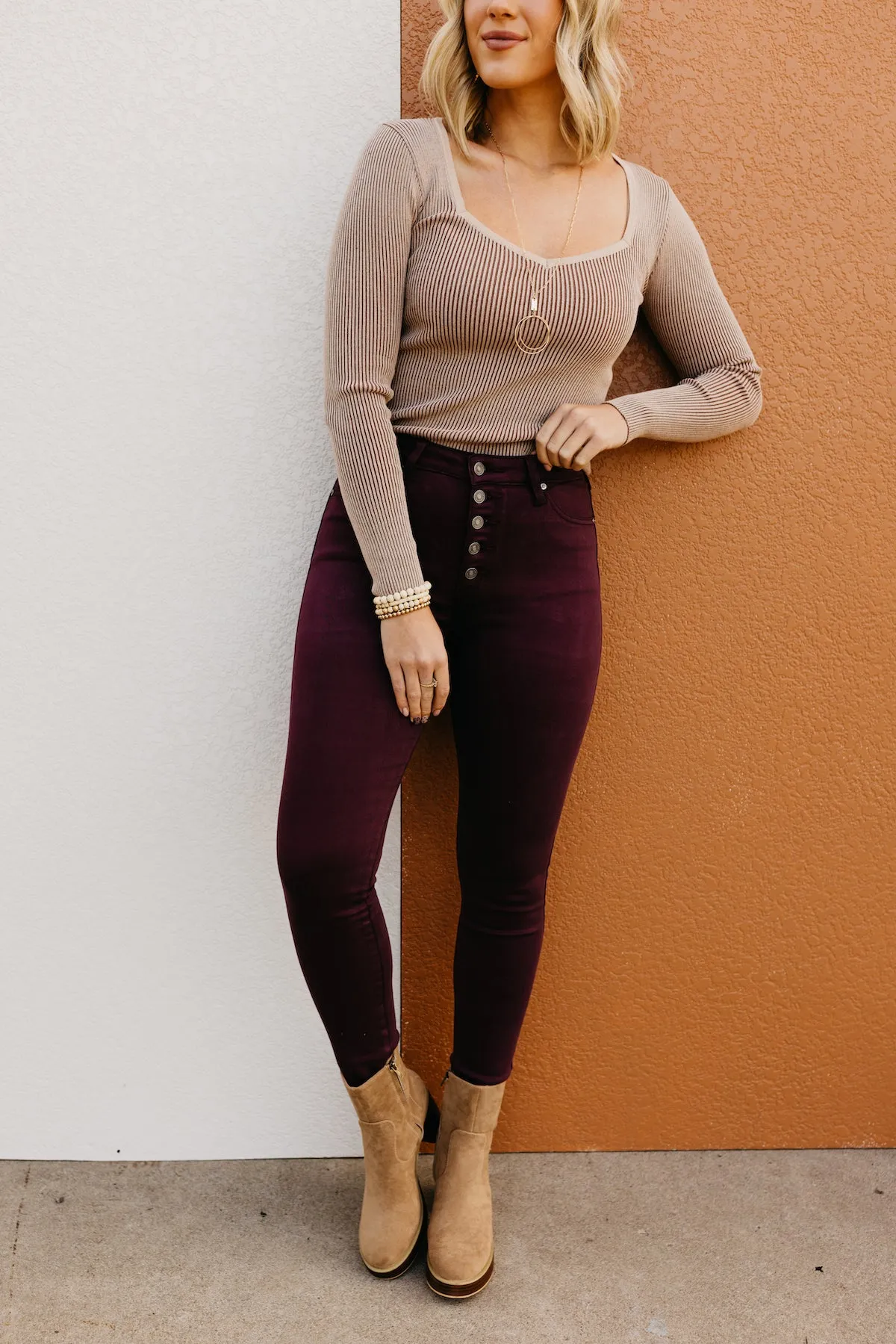 Kan Can 10 Inch High Rise Button Front Skinny - KC9252BG  - FINAL SALE