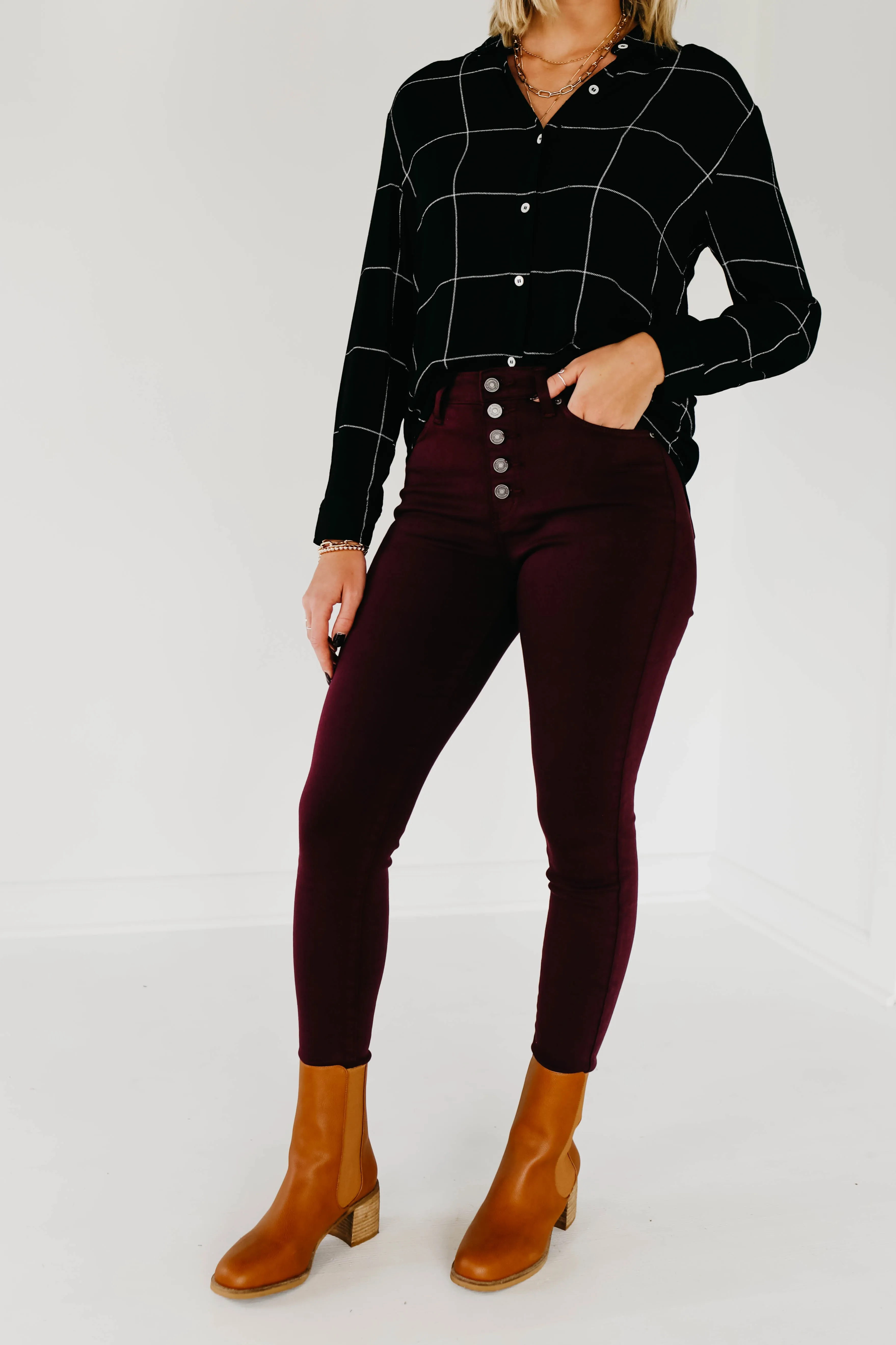 Kan Can 10 Inch High Rise Button Front Skinny - KC9252BG  - FINAL SALE