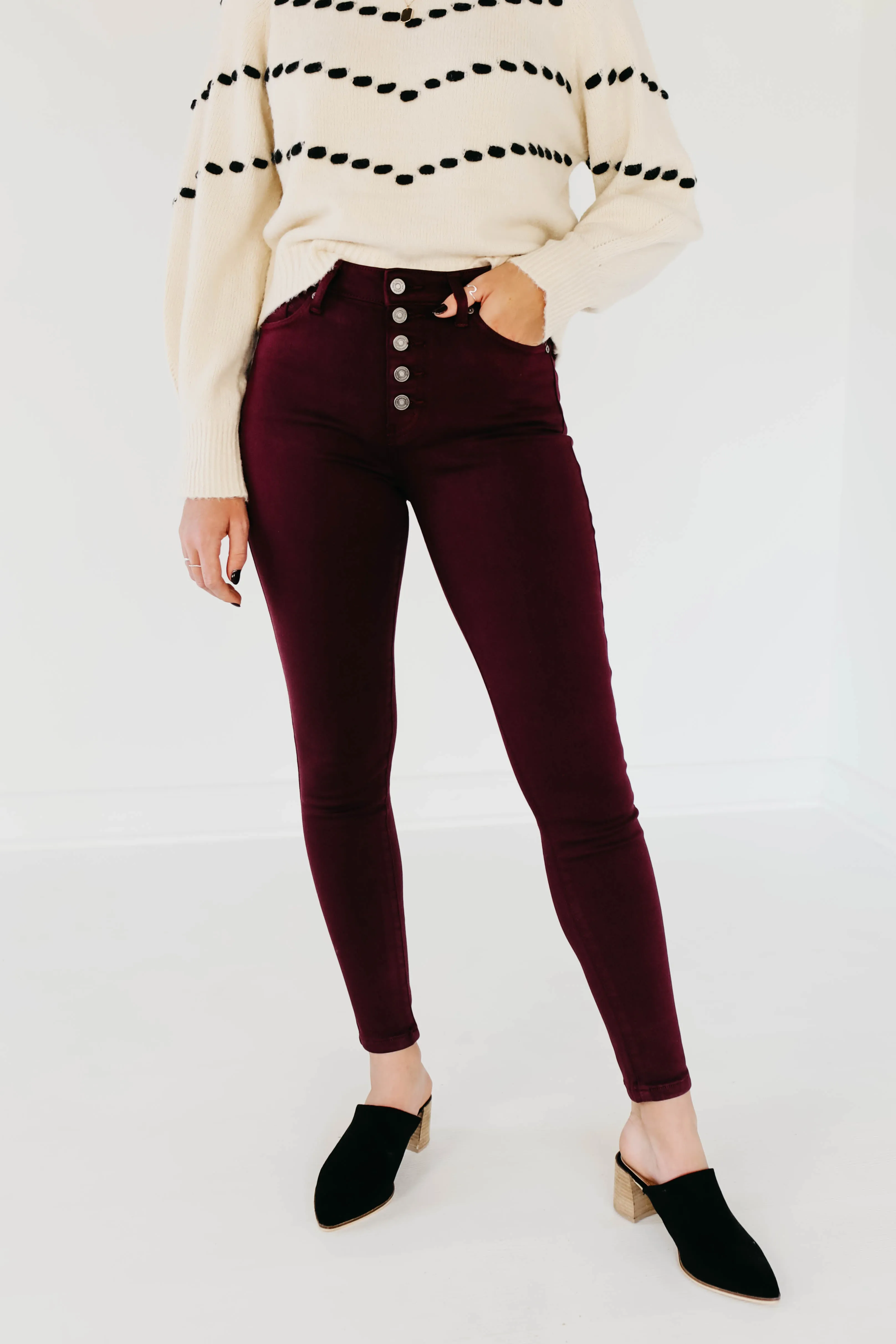 Kan Can 10 Inch High Rise Button Front Skinny - KC9252BG  - FINAL SALE