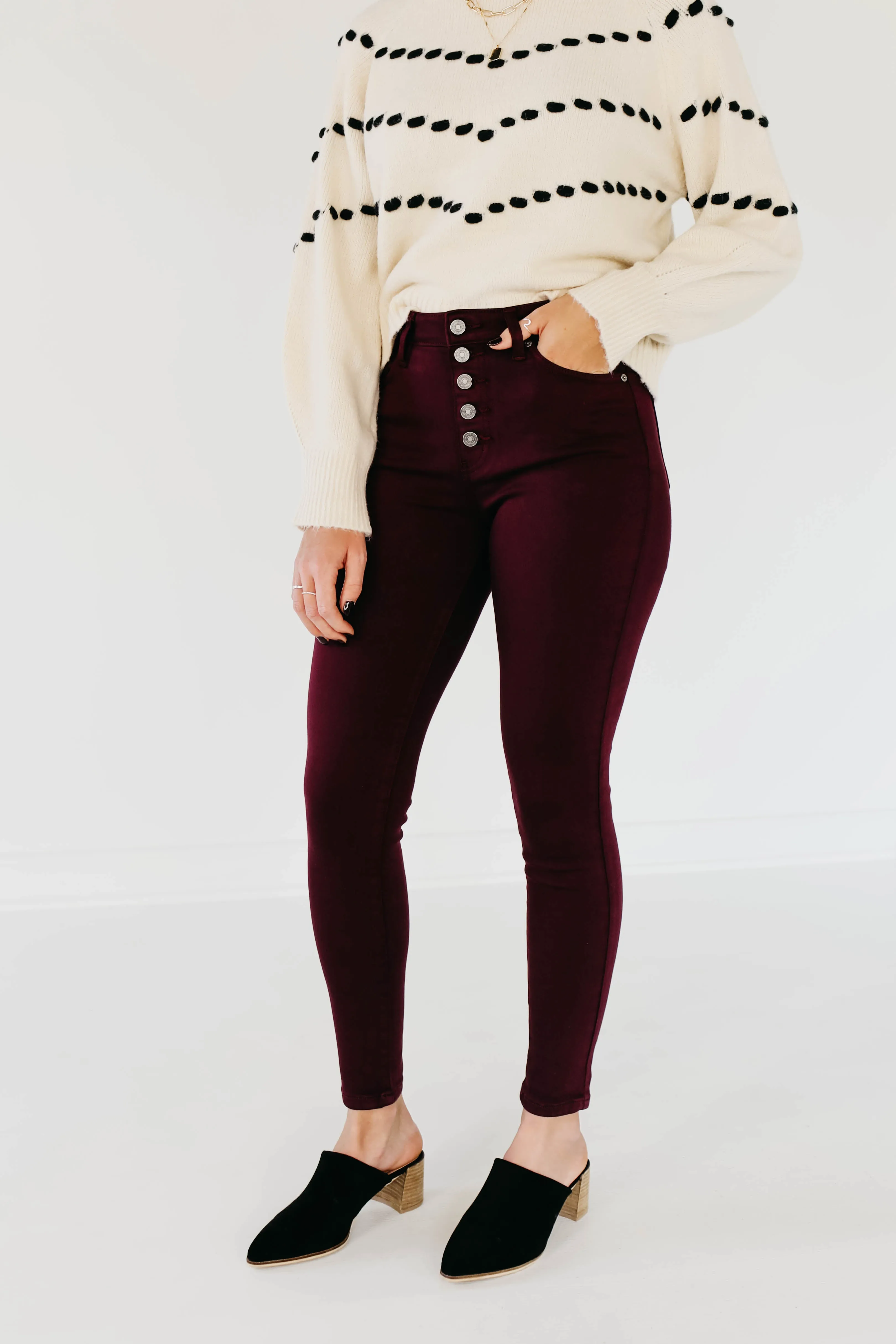 Kan Can 10 Inch High Rise Button Front Skinny - KC9252BG  - FINAL SALE