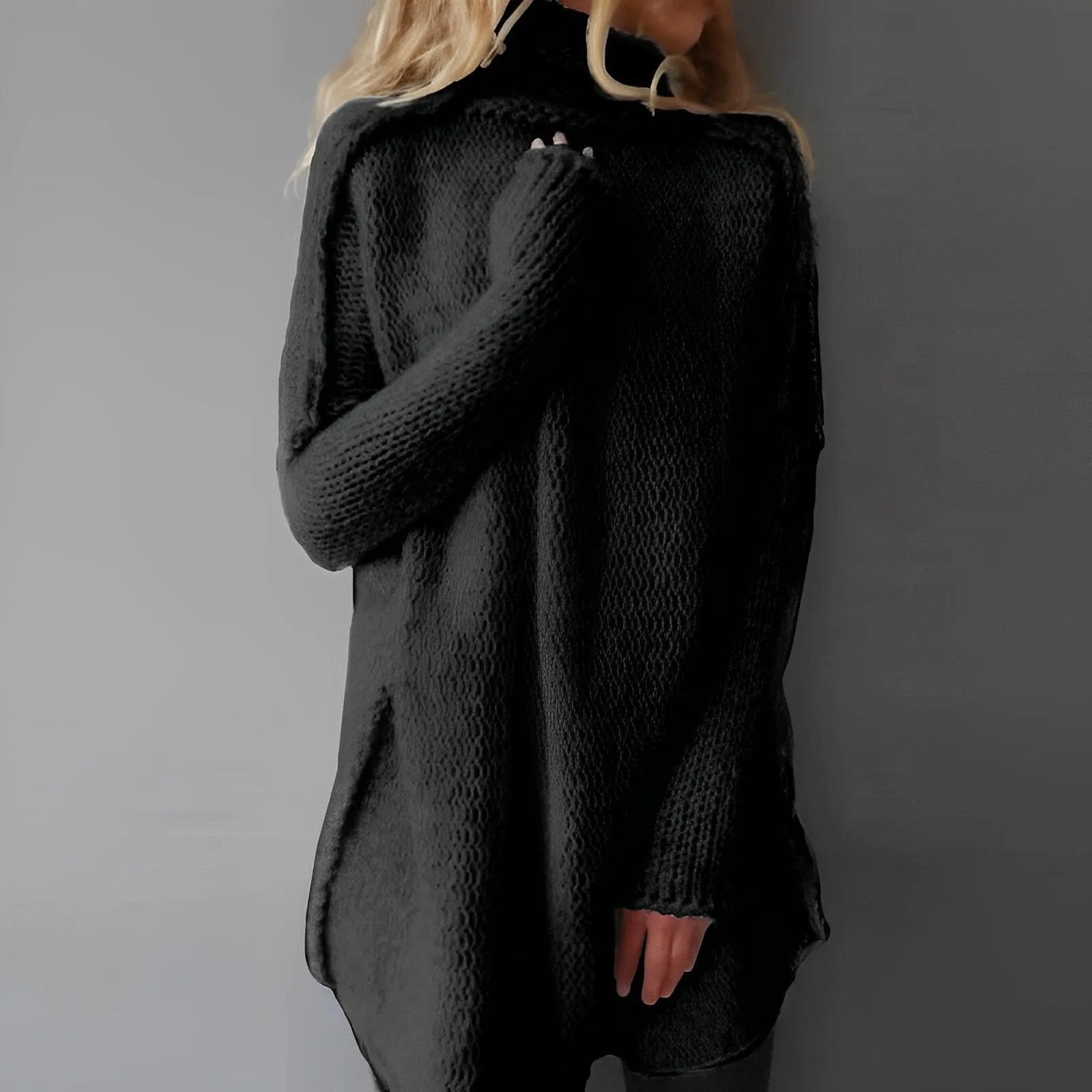 Knitted sweater, long length