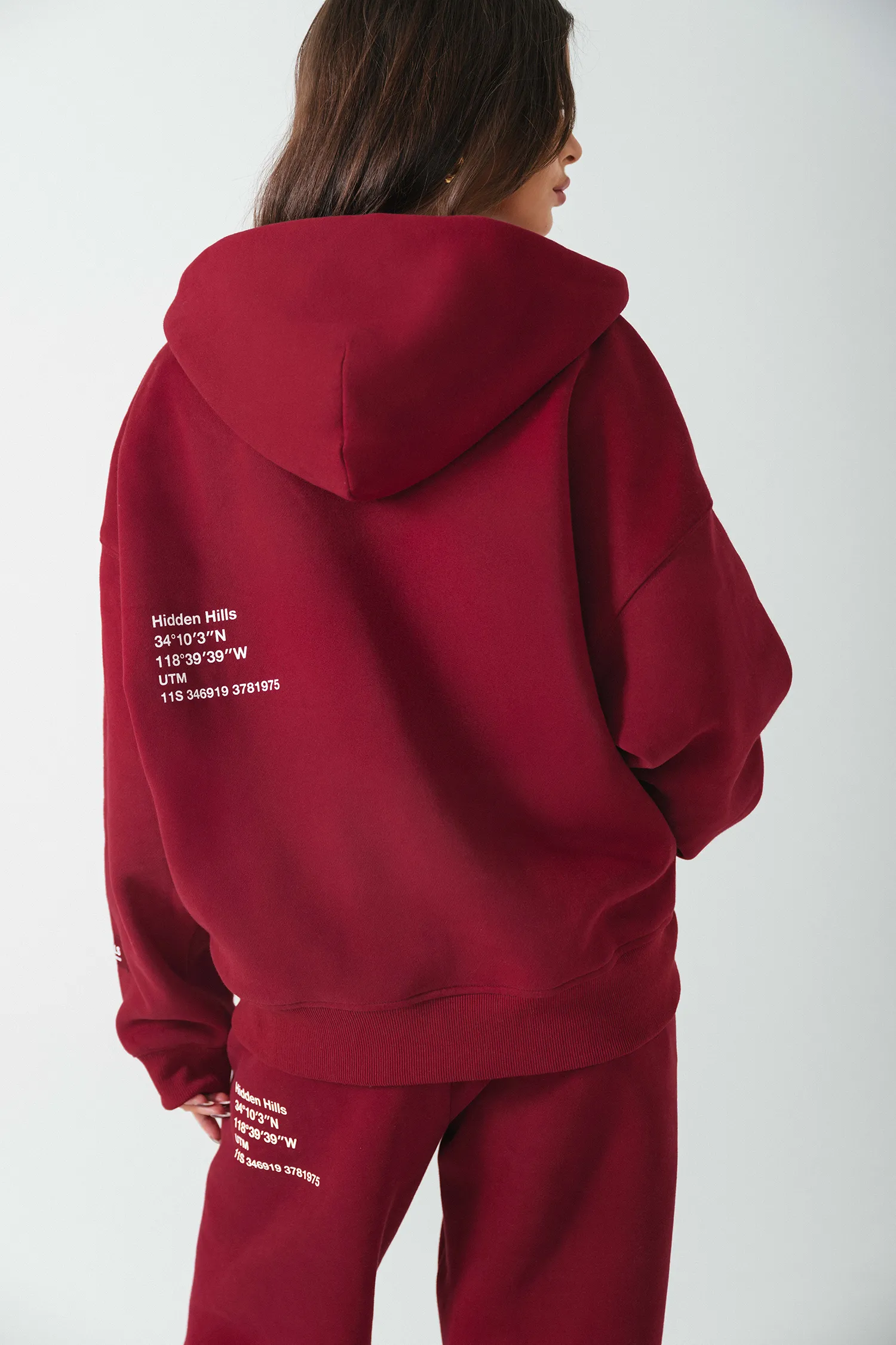 LABEL ZIP HOODIE BURGUNDY