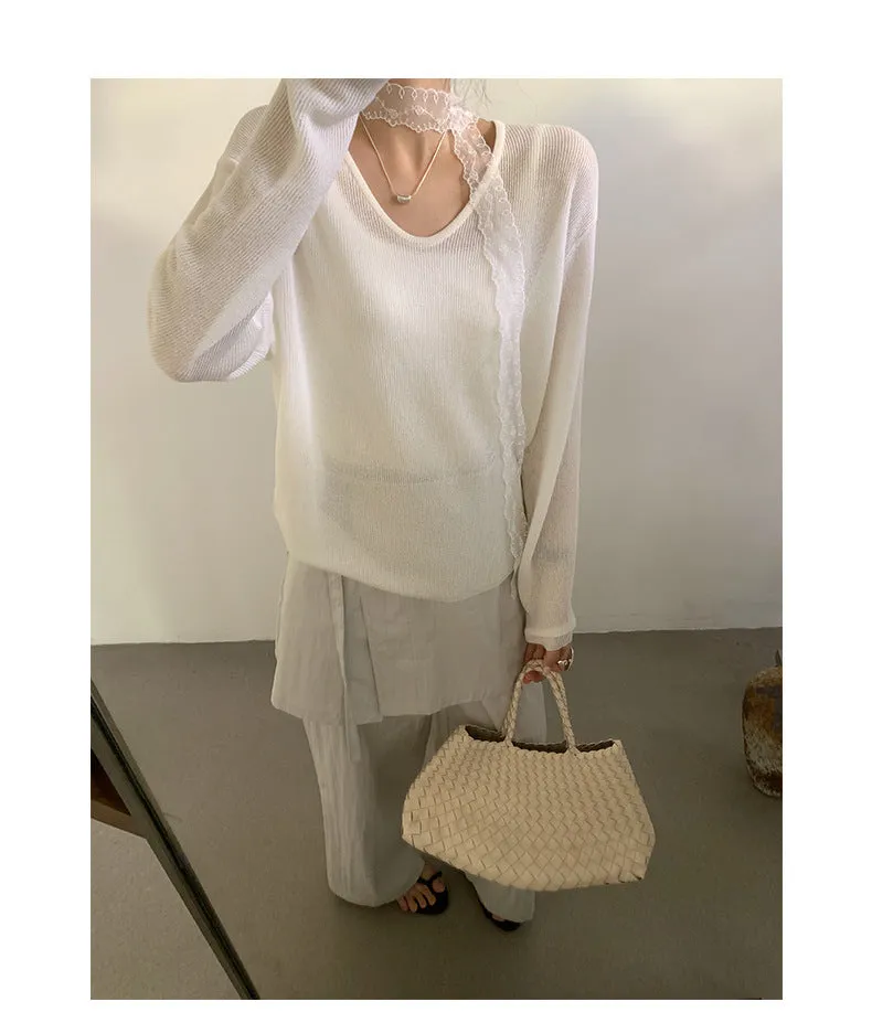 Lace V-neck sweater