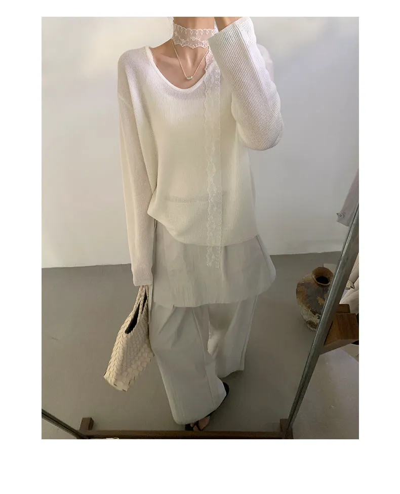 Lace V-neck sweater