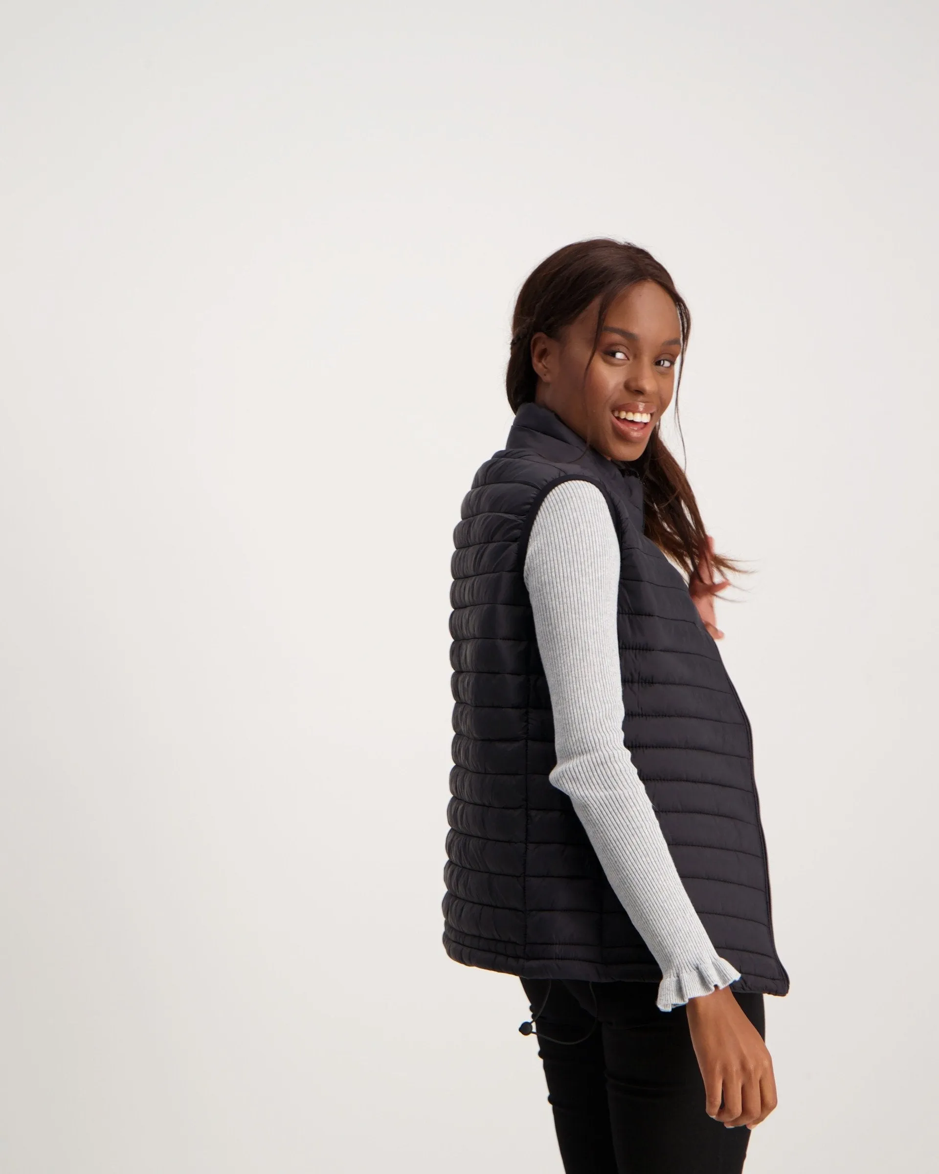Ladies-Feather Gilet - Black
