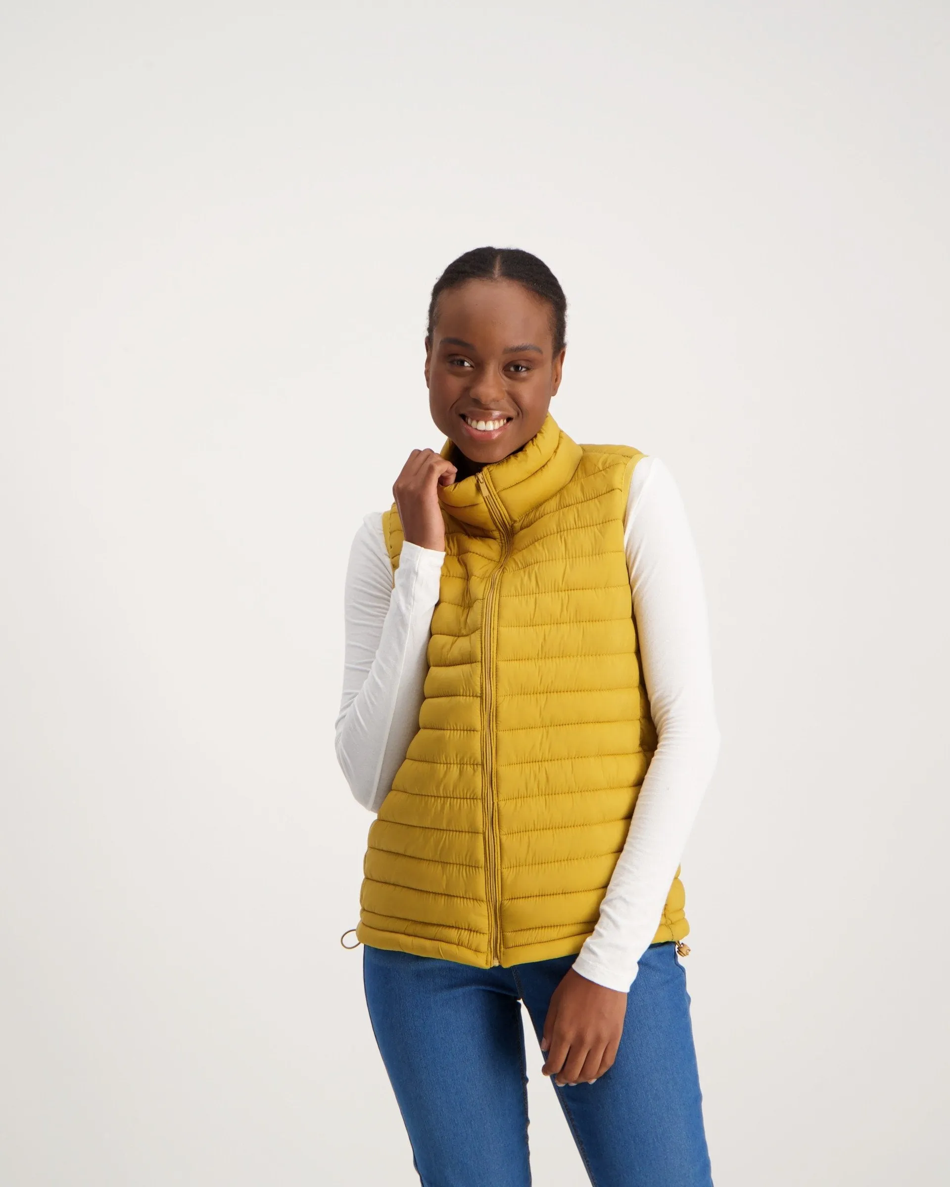 Ladies-Feather Gilet - Mustard
