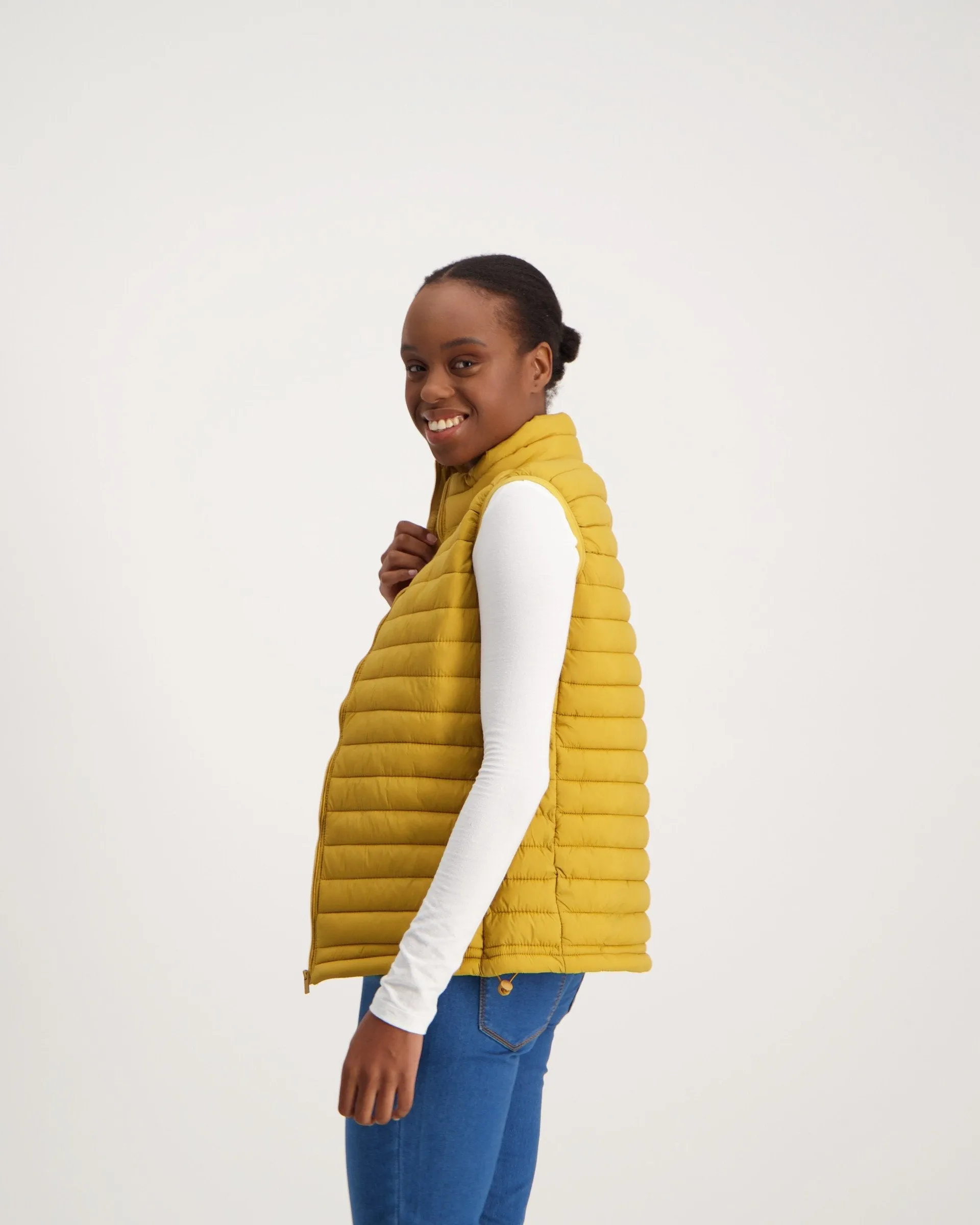 Ladies-Feather Gilet - Mustard
