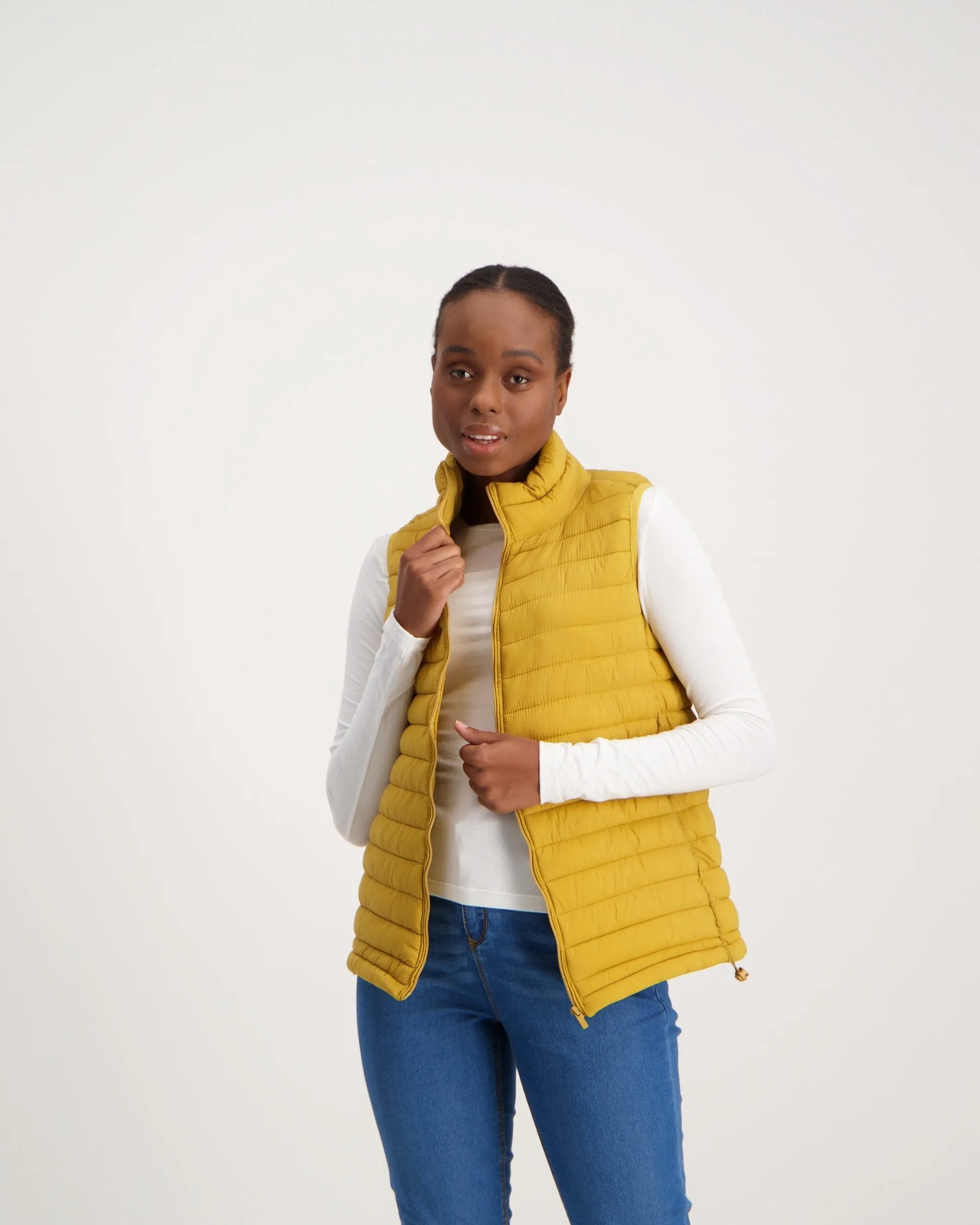 Ladies-Feather Gilet - Mustard
