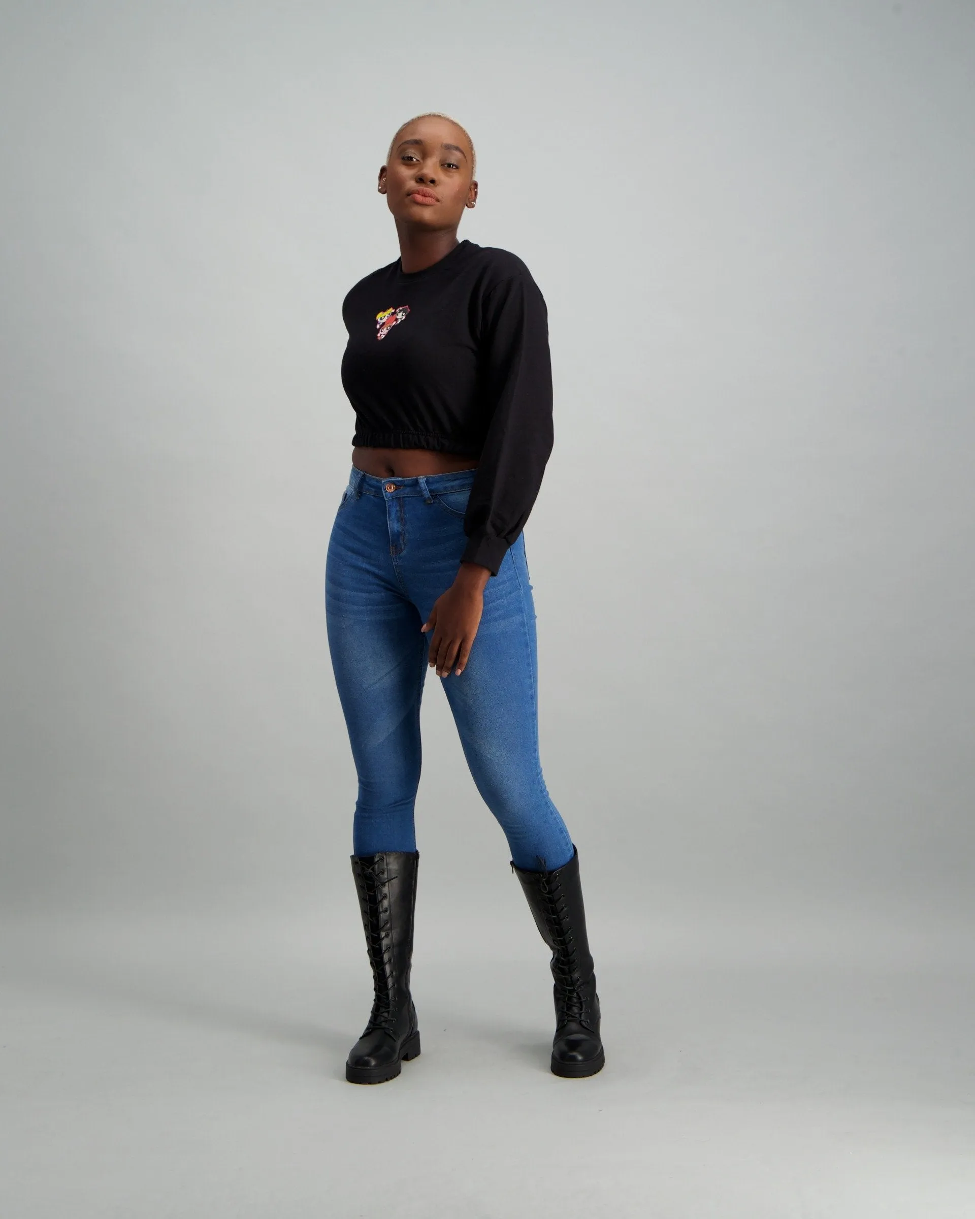 Ladies Power Puff Girl Fleece Top - Black