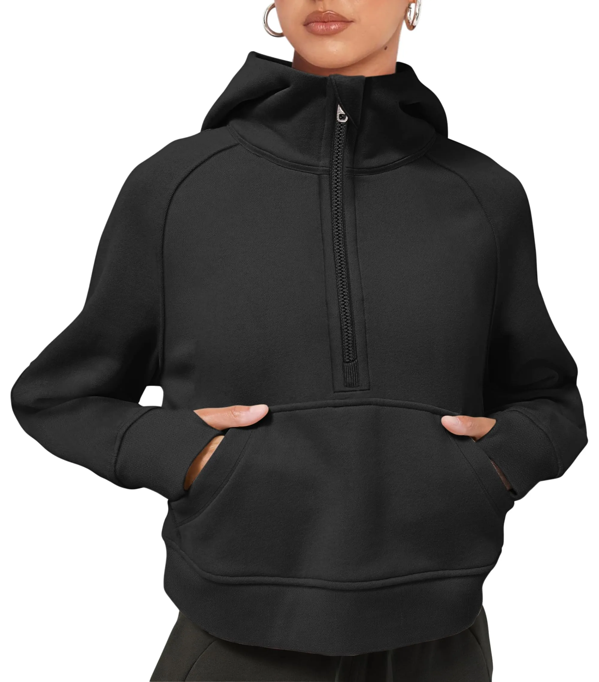 LASLULU Womens Fuzzy Cropped Hoodies Sport Athletic Zip Up Stand Collar Sweater Fleece Lined Sweatshirt Long Sleeve Pullover Tops Pockets