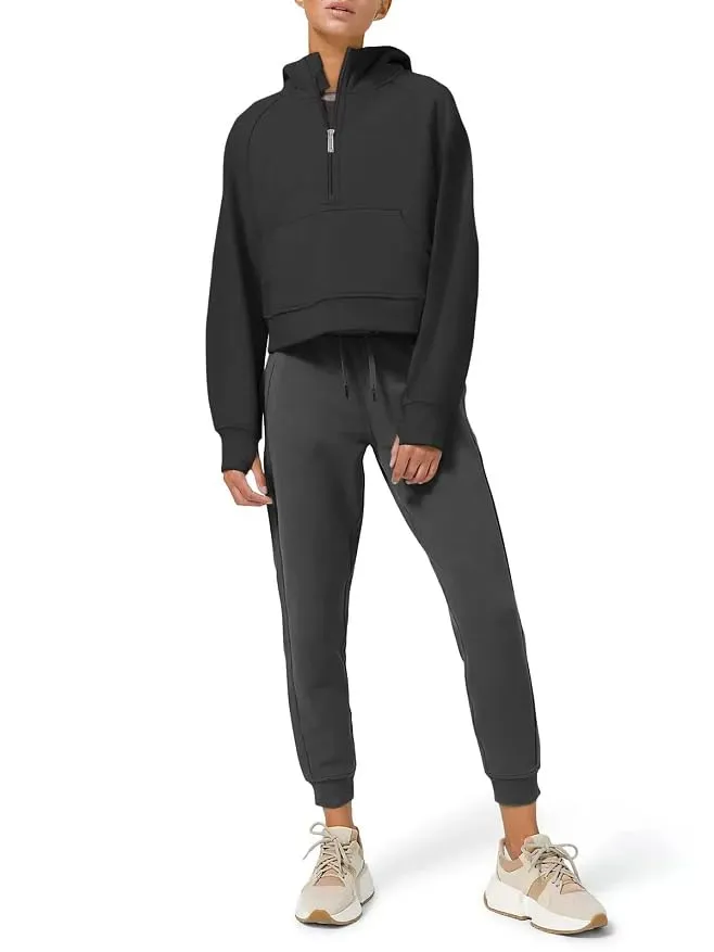 LASLULU Womens Fuzzy Cropped Hoodies Sport Athletic Zip Up Stand Collar Sweater Fleece Lined Sweatshirt Long Sleeve Pullover Tops Pockets