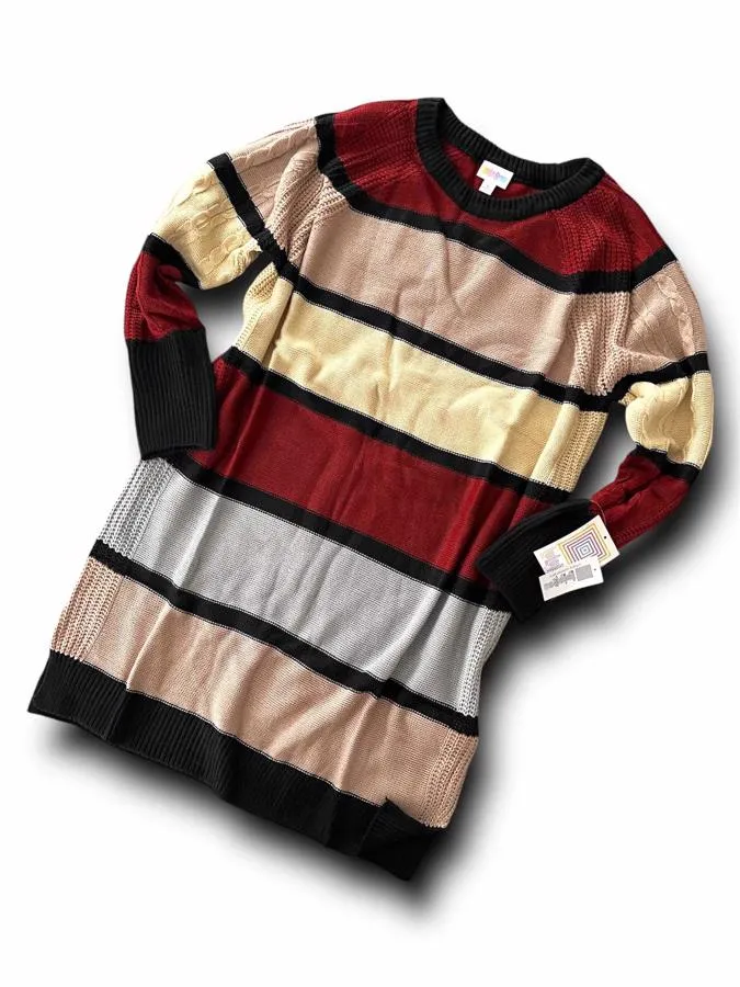Lauren - Maroon Blush Cream Stripe Sweater Knit