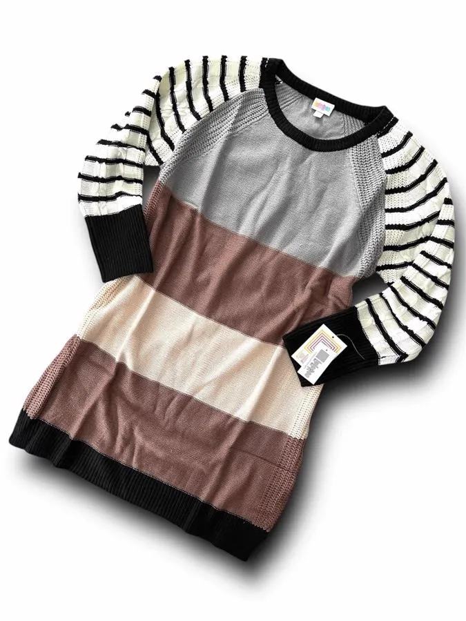 Lauren - Mauve Pink Block Stripe with White Black Stripe Sleeve