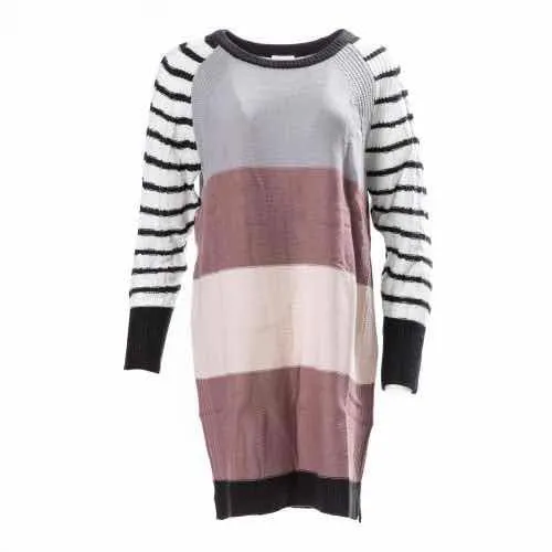 Lauren - Mauve Pink Block Stripe with White Black Stripe Sleeve