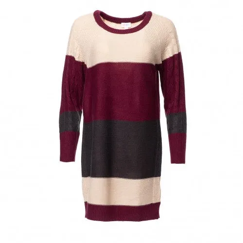 Lauren - Tan Maroon Charcoal Block Sweater Knit