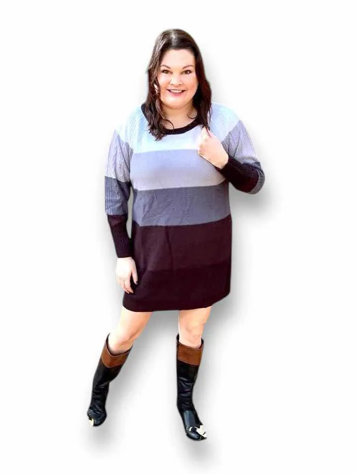 Lauren - White Grey Black Stripe Sweater Knit
