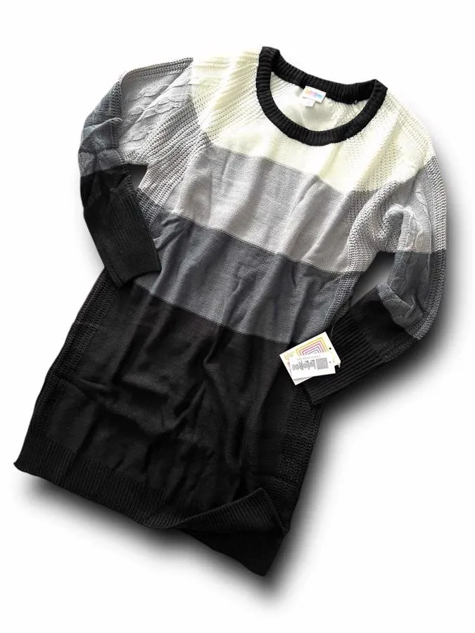 Lauren - White Grey Black Stripe Sweater Knit