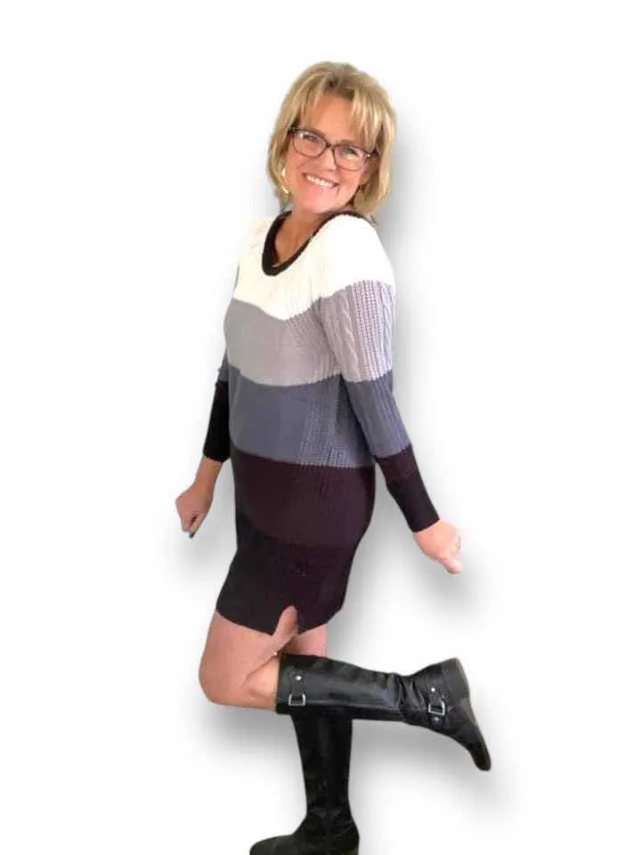 Lauren - White Grey Black Stripe Sweater Knit