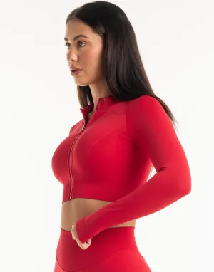 League Cropped Zip-Up - Magenta Red