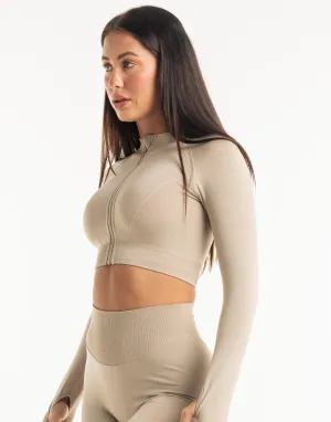 League Cropped Zip-Up - Taupe Grey