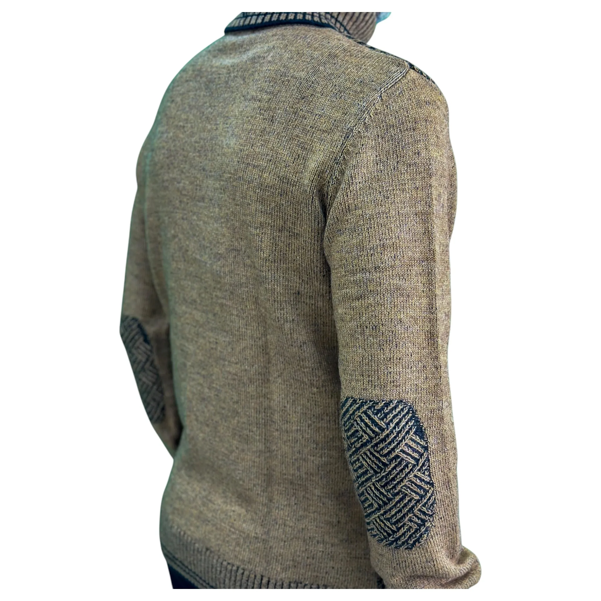 Light Brown  and Black Patterned  Men's Chunky Turtleneck Sweater -100% Real  Wool