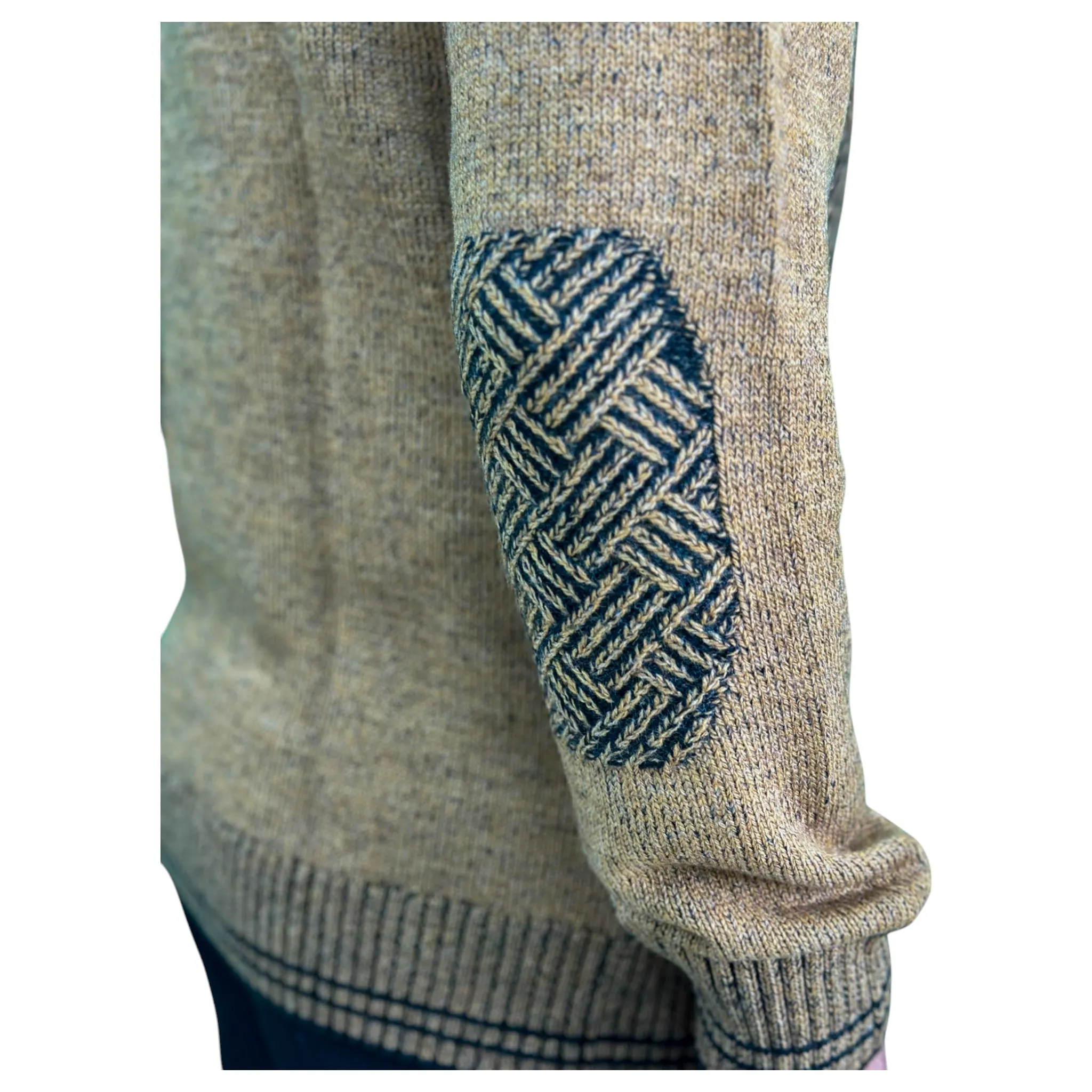 Light Brown  and Black Patterned  Men's Chunky Turtleneck Sweater -100% Real  Wool