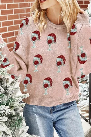 Light Pink Cheer for Christmas Round Neck Casual Sweater